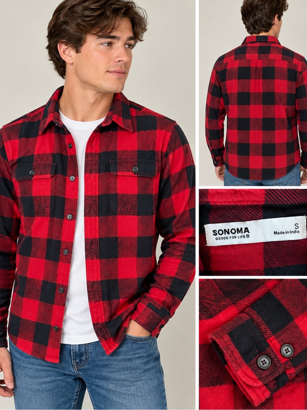 SONOMA Red & Black Plaid Lightweight Shirt Jacket